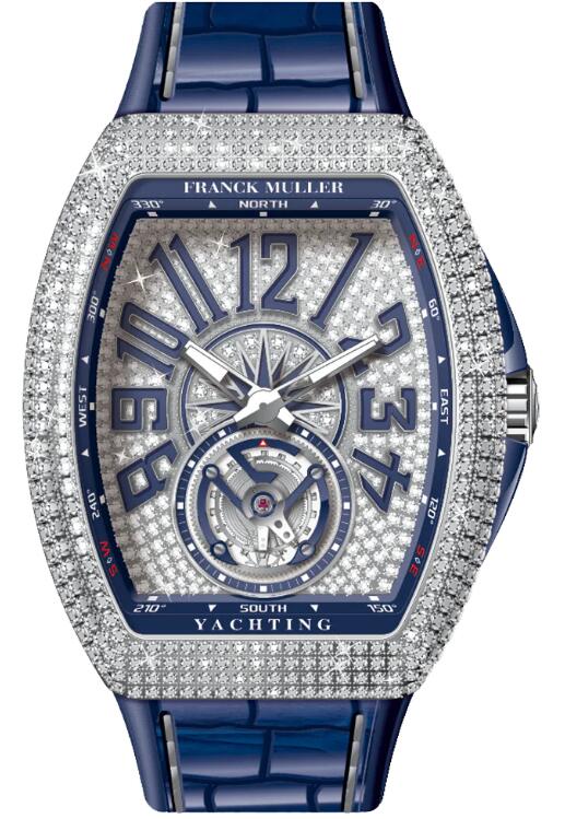 Review Franck Muller Vanguard Yachting Steel White Diamonds Case and Numerals Replica Watch V 45 T YACHT D CD (BL) (AC) (DIAM.BL AC)